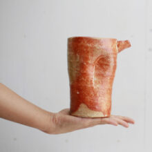 19123CO Kjell Hahn Anagama Fired Ceramic hand Anagama Fired Pitcher with Shino Glaze
